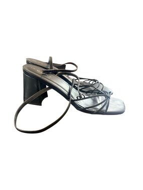 Alicepub Black Strappy Square-Toe Chunky Block Heel Sandals — Size 10